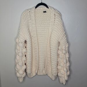 SAACHI Cardigan One Size Bobble Sleeve Cream Sweater Chunky